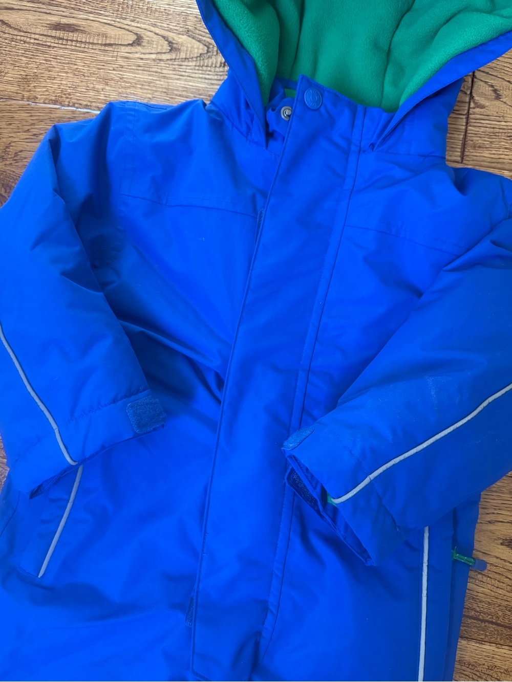 Mini Boden Blue Dragon Kids Hooded Snow Suit with Multicolor Stripes - Picture 3 of 5